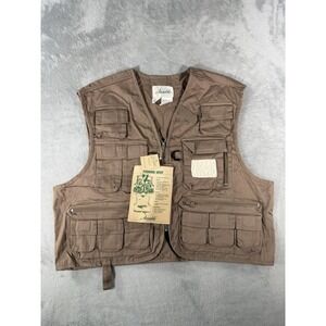 Ausable Fishing Vest Mens Large Tan Full Zip Cotton Twill Angler Outdoor NWT